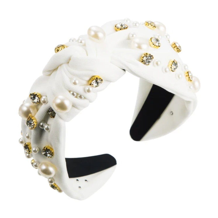 Bandeau avec noeud en haut au centre, pierres et perles