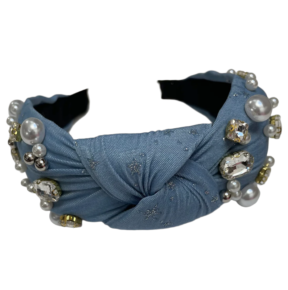 Serre-tête en jean avec perles et pierres