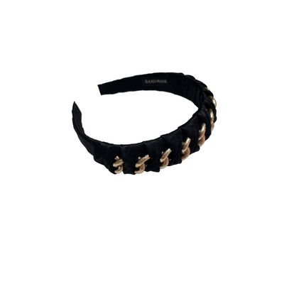 Haarreif Schwarz geflochten mit Goldkette