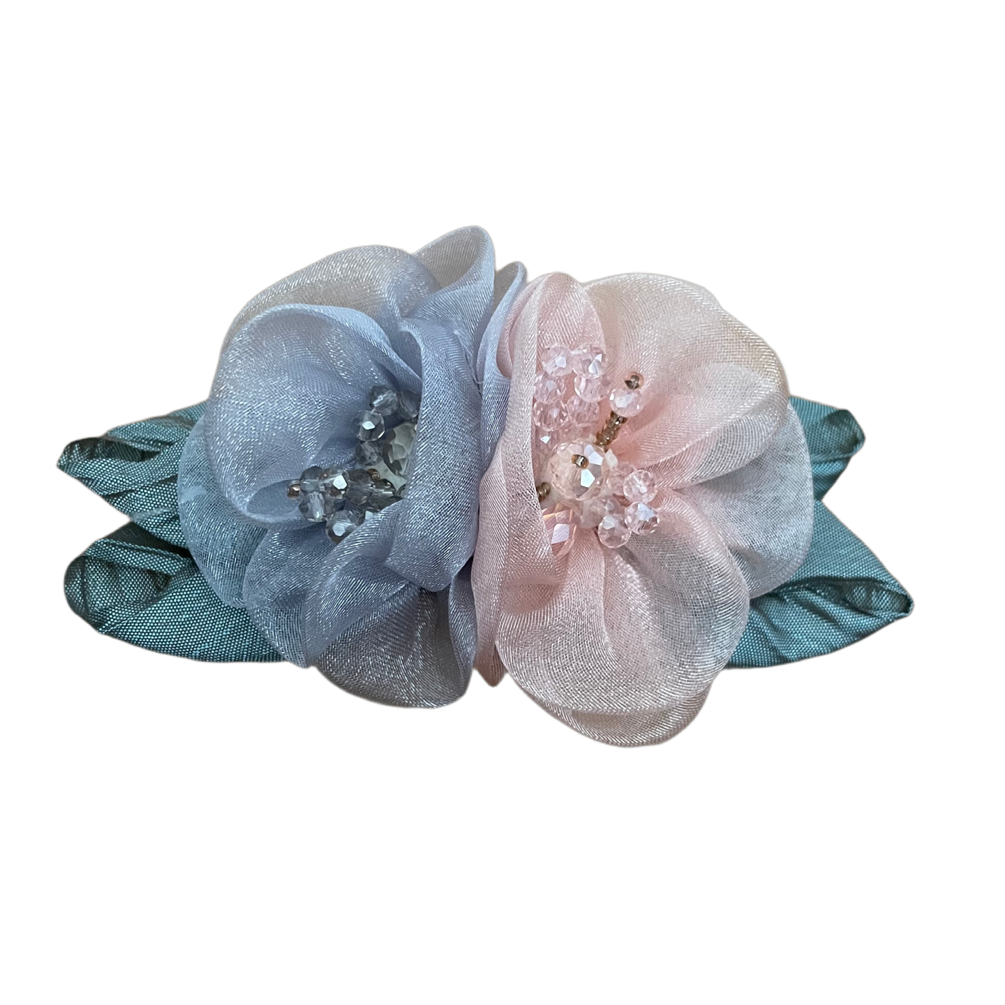 Haarklammern Blumen Organza Glasperlen