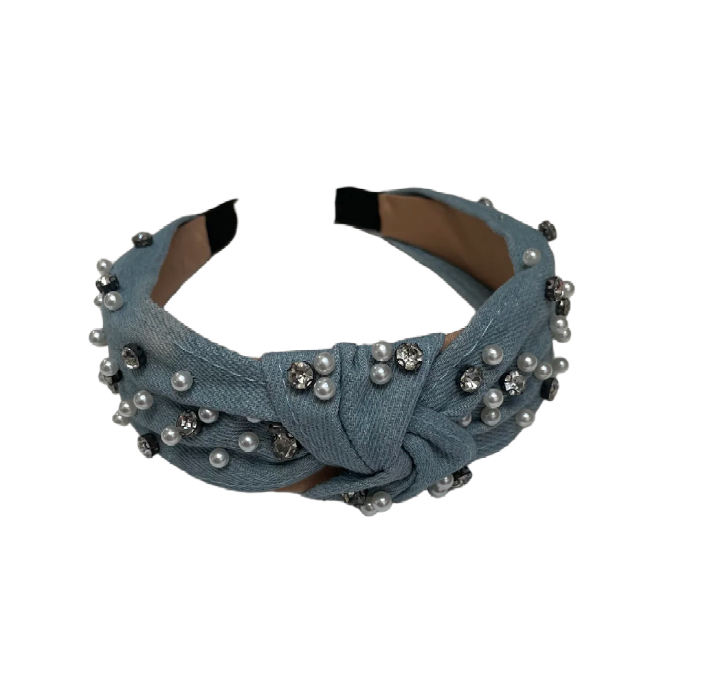 Serre-tête en jean avec perles et pierres