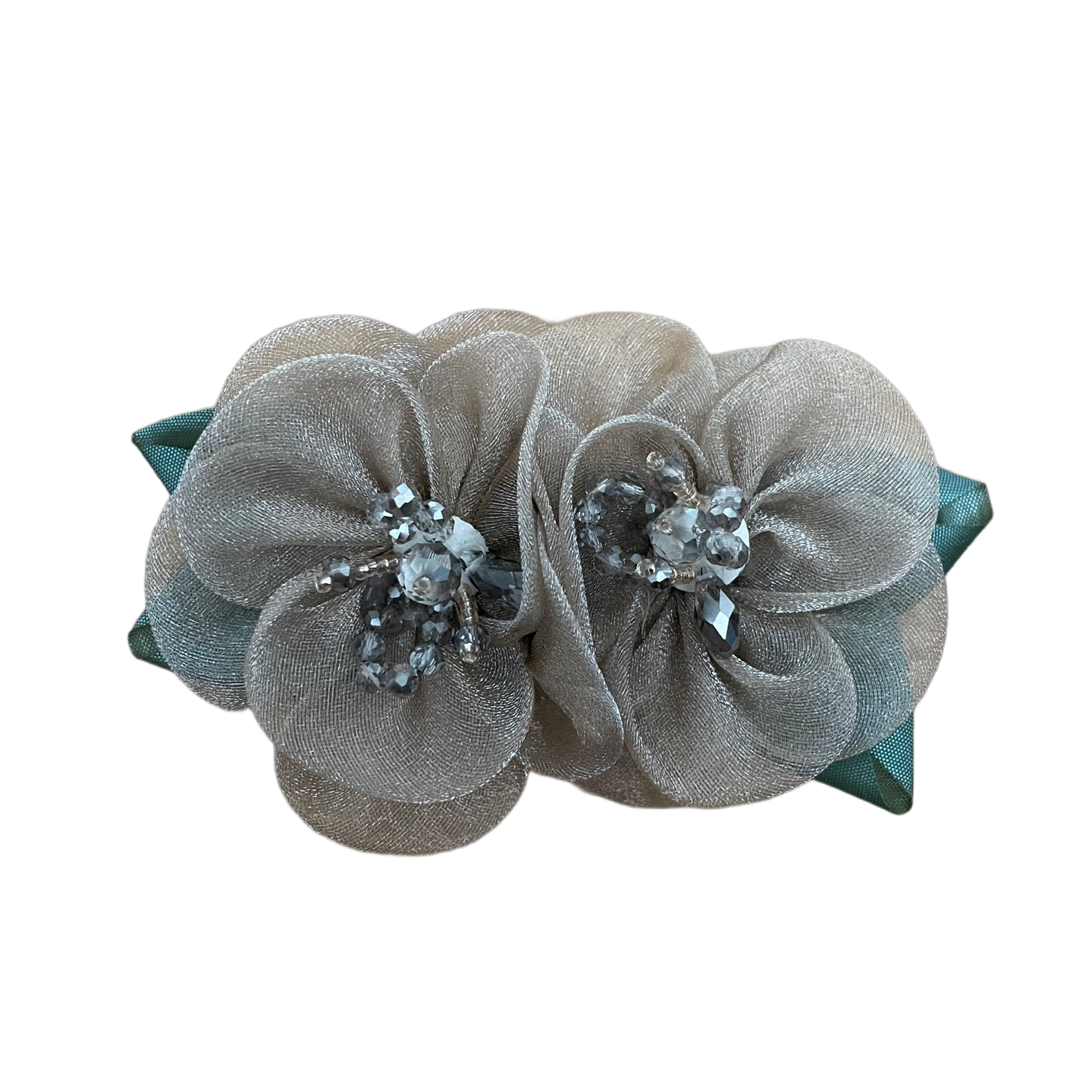 Haarklammern Blumen Organza Glasperlen