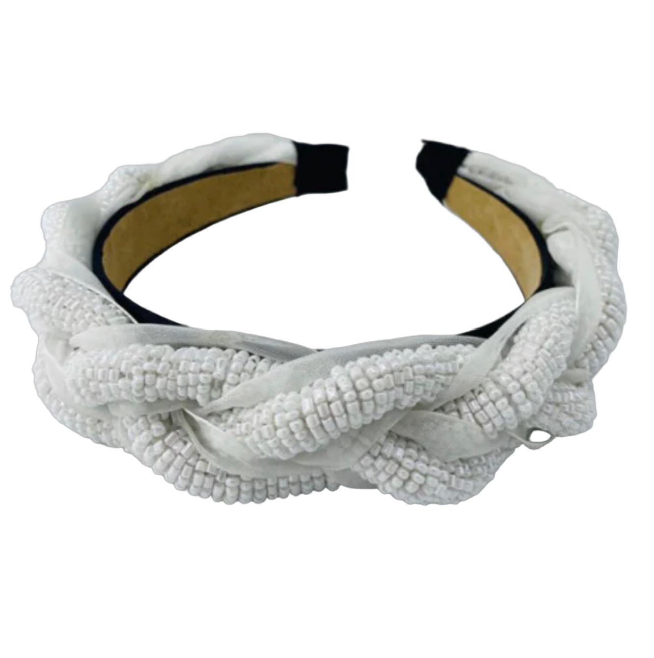 Bandeau tressé blanc avec perles et organza