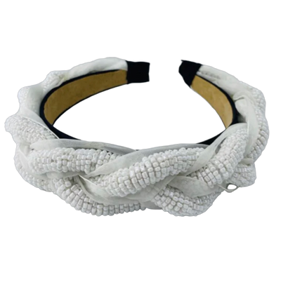 Haarreif weiss geflochten mit Perlen und Organza