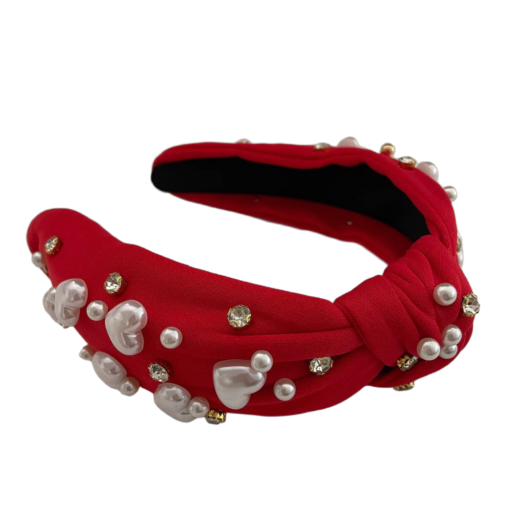 Haarreifen mit Herzen, Steinchen und Perlen