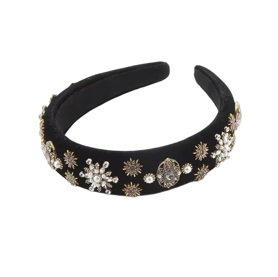 Festtagszauber – Edler Samt-Haarreifen mit Strass, Perlen & Schneesternen