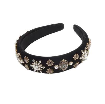 Festtagszauber – Edler Samt-Haarreifen mit Strass, Perlen & Schneesternen