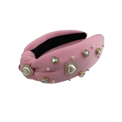 Haarreifen mit Steinherzen, Perlherzen und Perlen