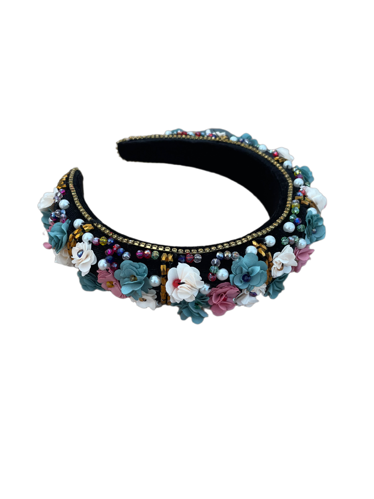 Bandeau en velours noir avec motifs de Noël et motifs Père Noël