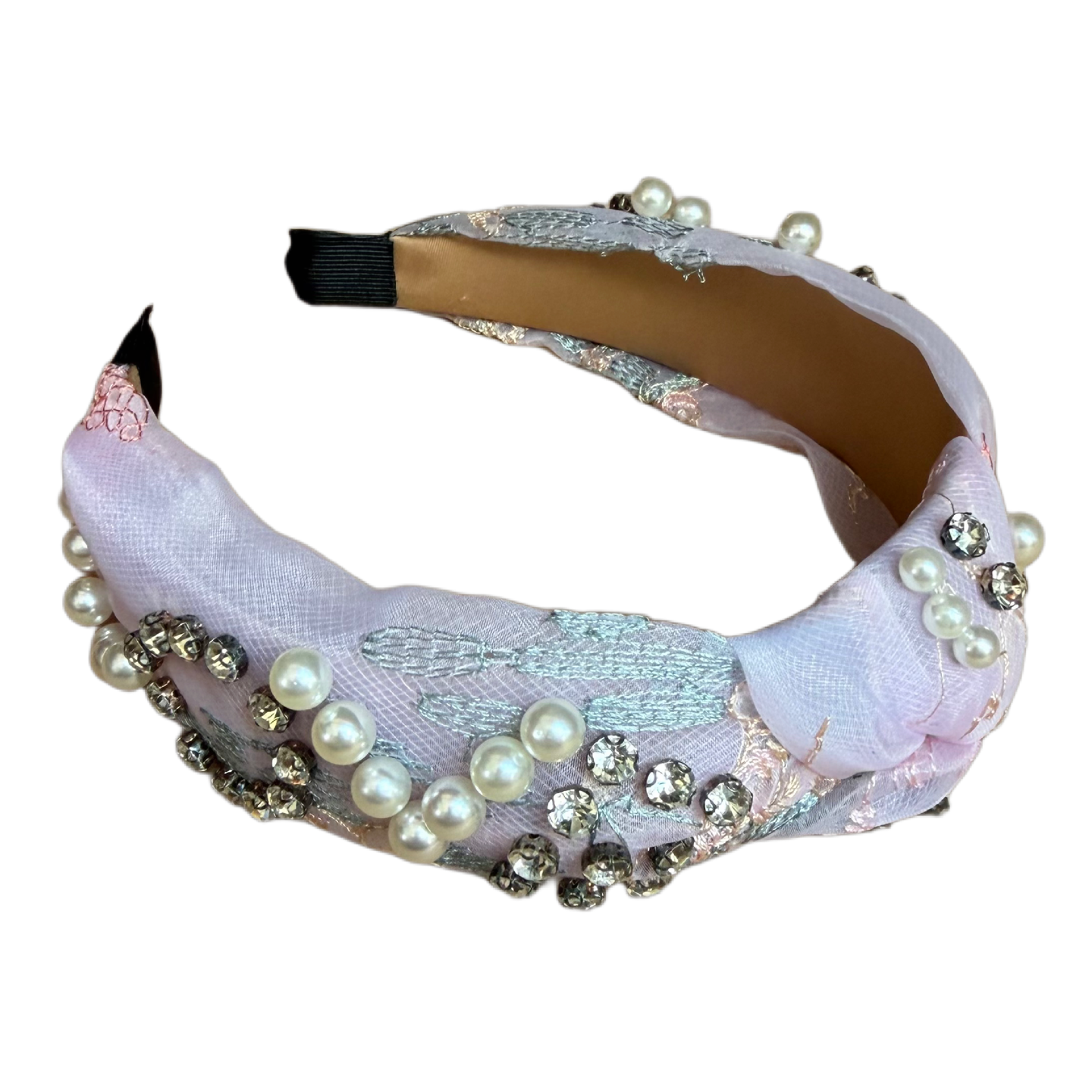 Organza-Tüll-Haarreifen mit bestickten Blumen, Perlen & Strass – Eleganter Knoten mit Glamour
