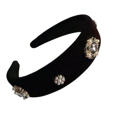Samtzauber — Schwarzer Haarreif mit Perlen & Strass