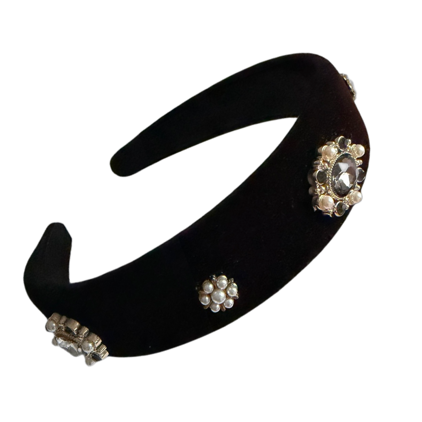 Samtzauber — Schwarzer Haarreif mit Perlen & Strass