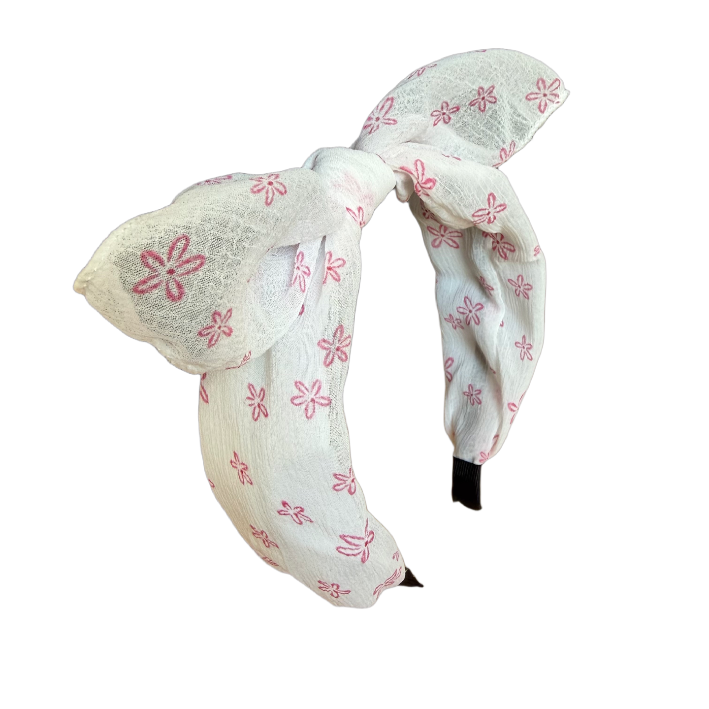 🎀🌸 Rosa-Weißer Blumen-Haarreifen mit Schleife – Rockabilly Vintage Style