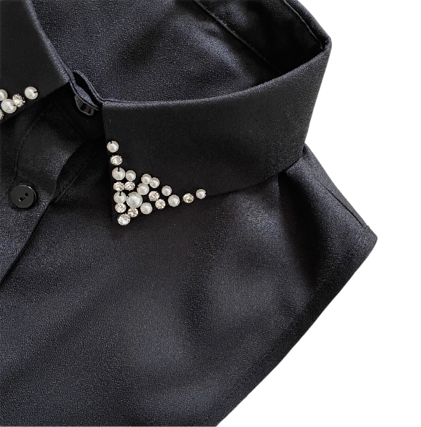 Blouse Collar Black Pearls Stones