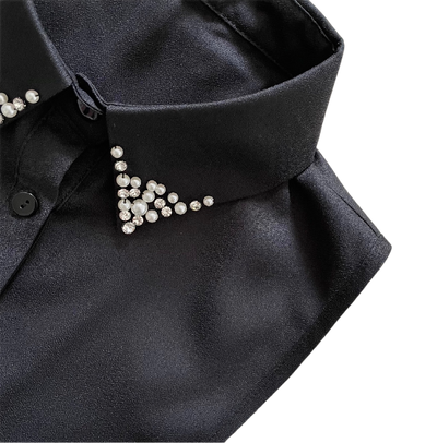 Blussenkragen Schwarz Perlen Steinchen
