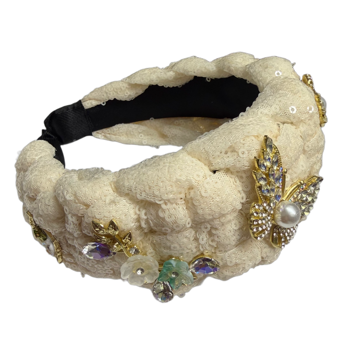 Sommerflair — Tüll‑Haarreif mit Pailletten, Perlen, Blumen & Schmetterlingen