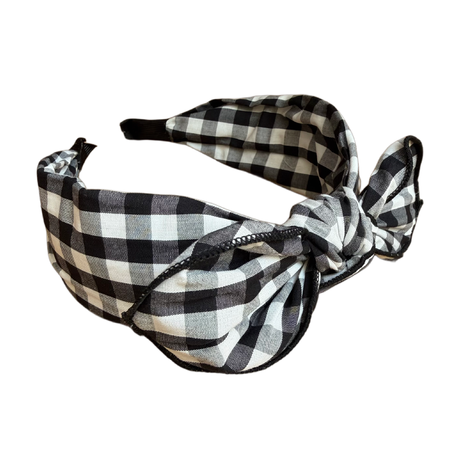 Karierter Haarreifen Schwarz-Weiss mit Schleife – Rockabilly Vintage Style