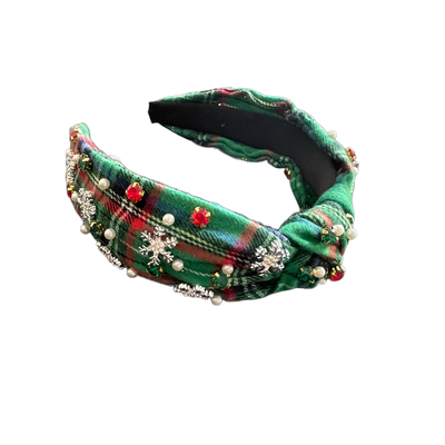 Festlicher Karo-Haarreif – Strass, Perlen & Winterglanz