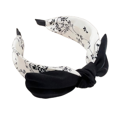 🎀🖤 Schwarz-Off-White Haarreifen mit Schleife – Rockabilly Blumen & Punkte Vintage Pin-up