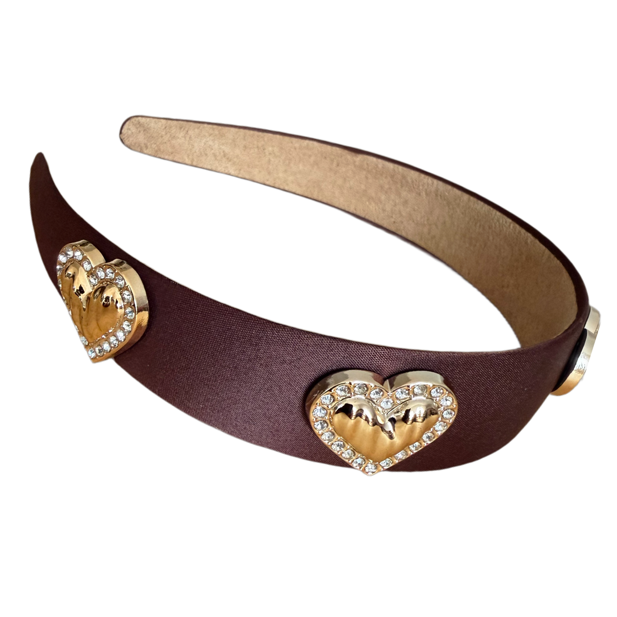 Eleganter Satin-Haarreifen mit goldenen Strass-Herzen – glamourös & feminin
