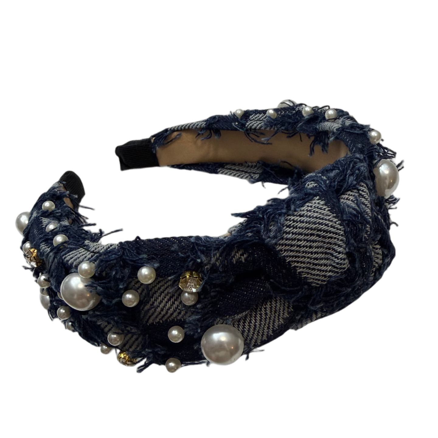 Rautenglanz — Jeansreif mit Karomuster, Fransen und funkelnden Akzenten