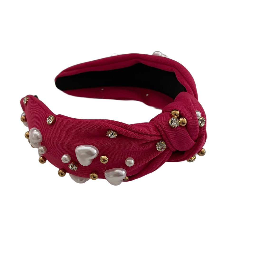 Haarreifen mit Herzen, Steinchen und Perlen