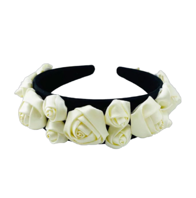 Haarreif schwarz mit off white Satinblumen