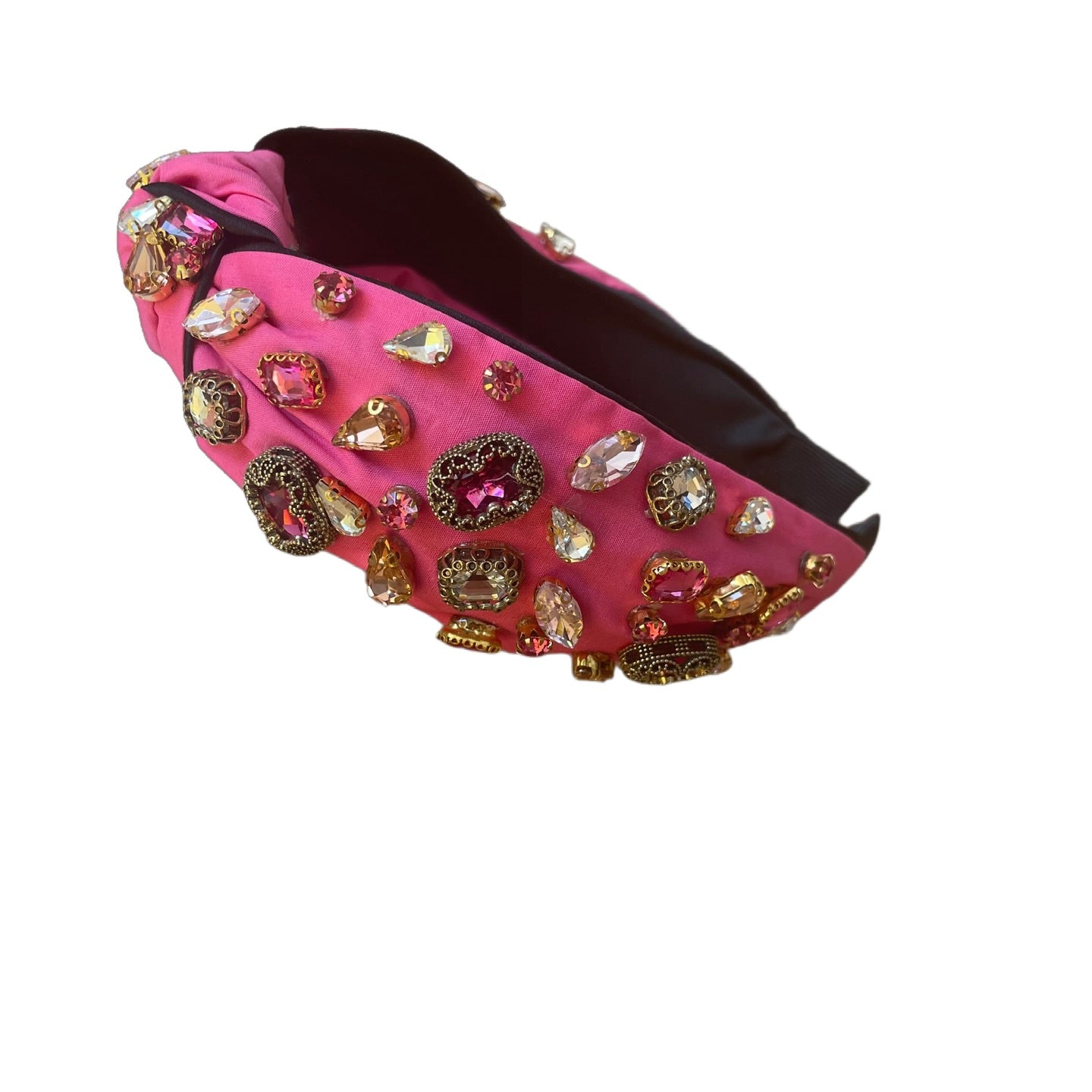 Bandeau rose avec noeuds et décoration strass