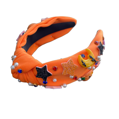 Magischer Halloween Haarreifen – Orange mit funkelnden Sternen