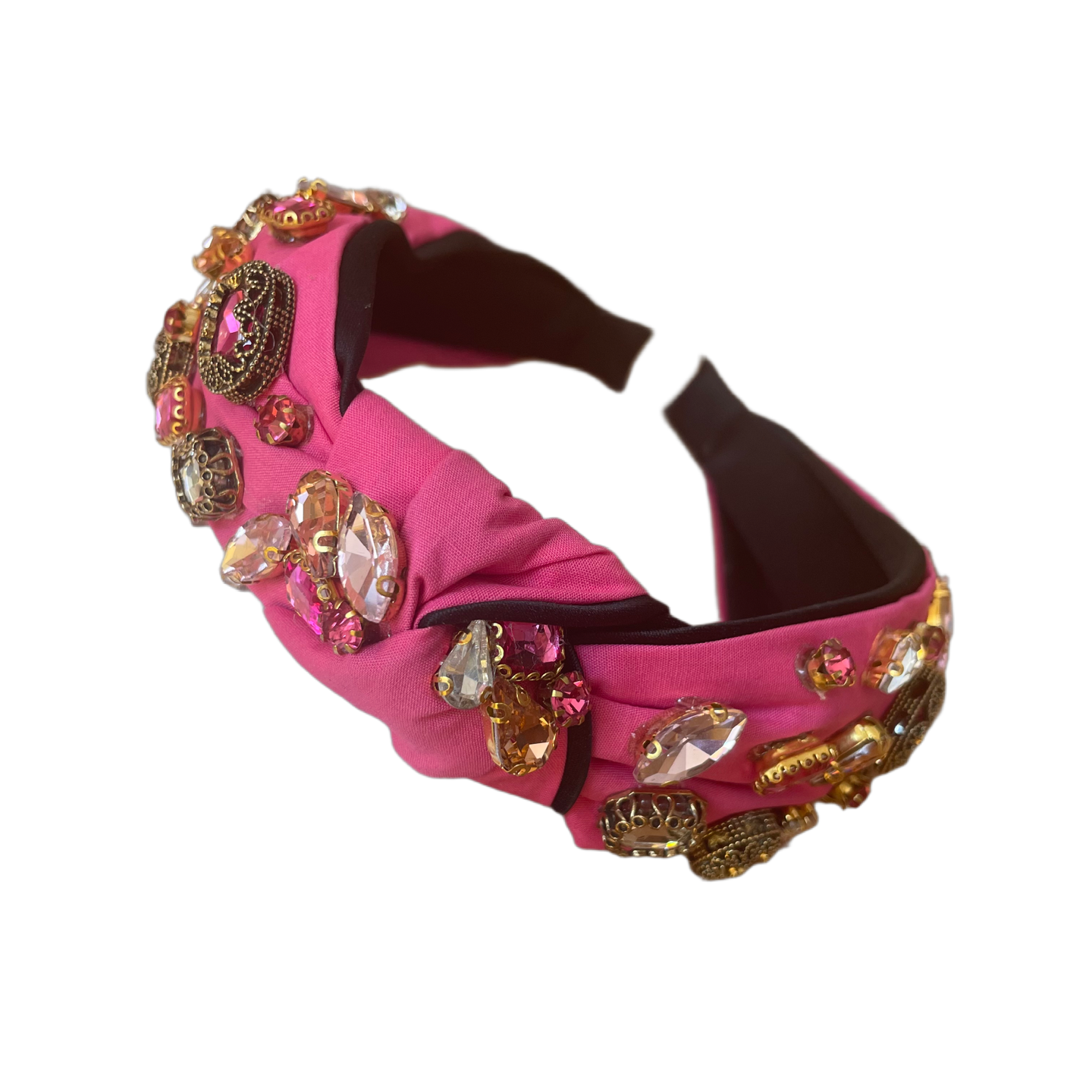 Bandeau rose avec noeuds et décoration strass