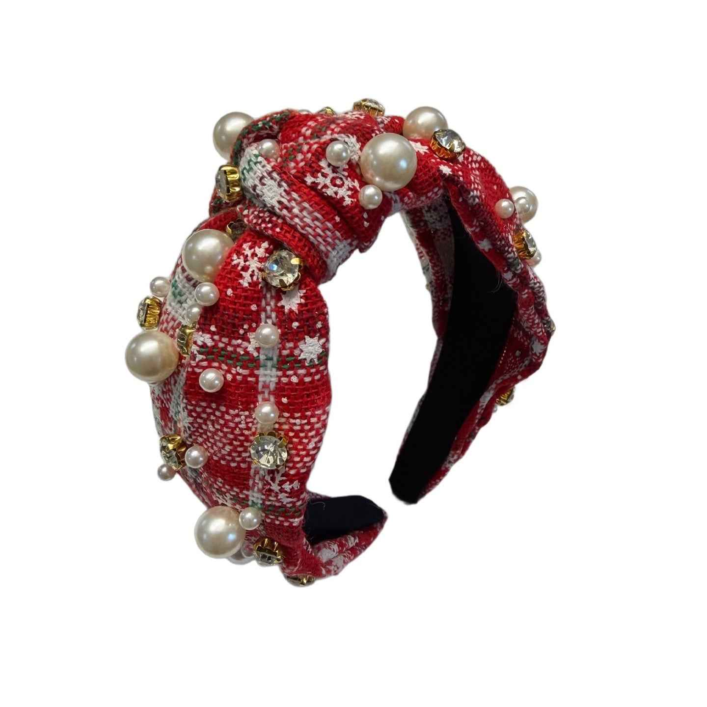 Weihnachtsglanz — Kariertes Haarreif mit Perlen & Strass