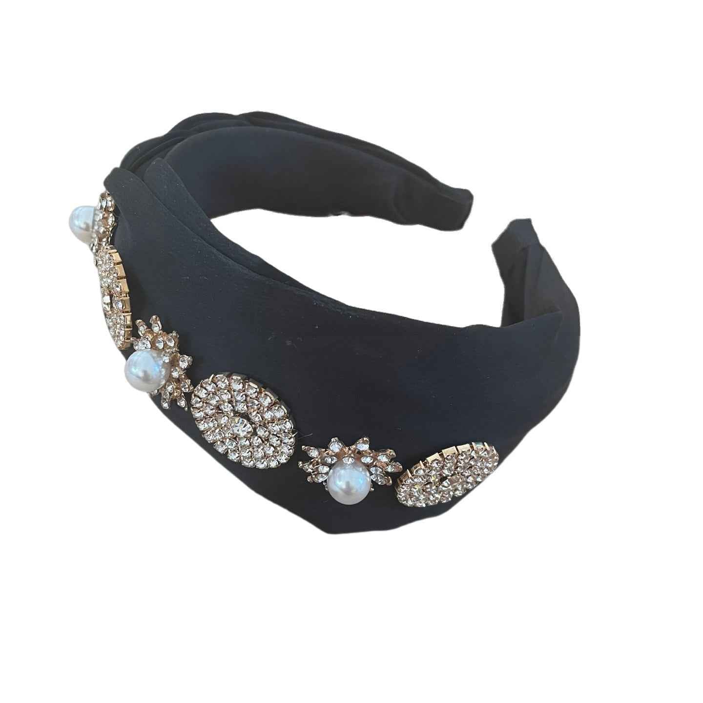 Schimmernder Satinhaarreif mit Perlen & Steinchen-Ornamenten – Klassisch & Glamourös