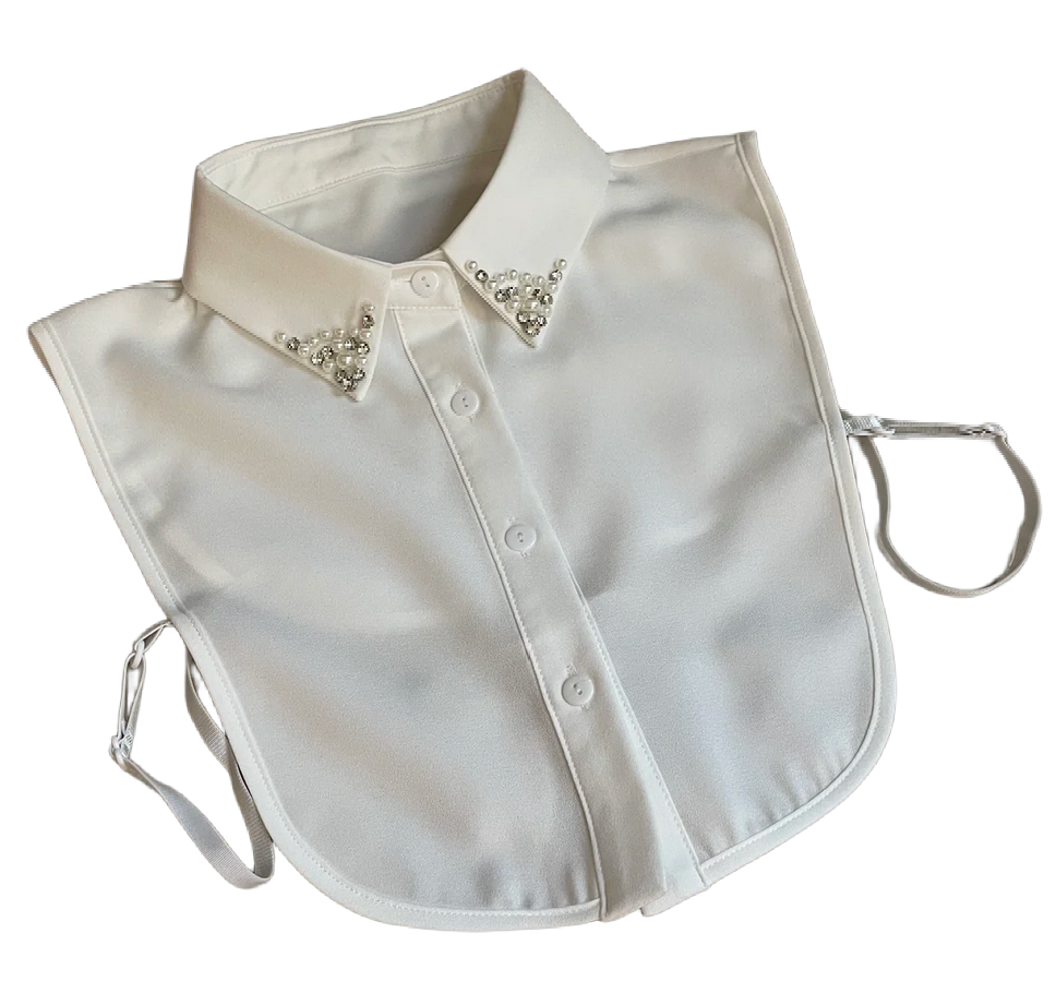 Blussenkragen Off White Perlen Steinchen