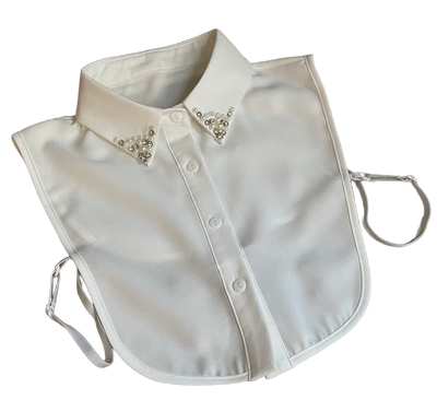 Blussenkragen Off White Perlen Steinchen