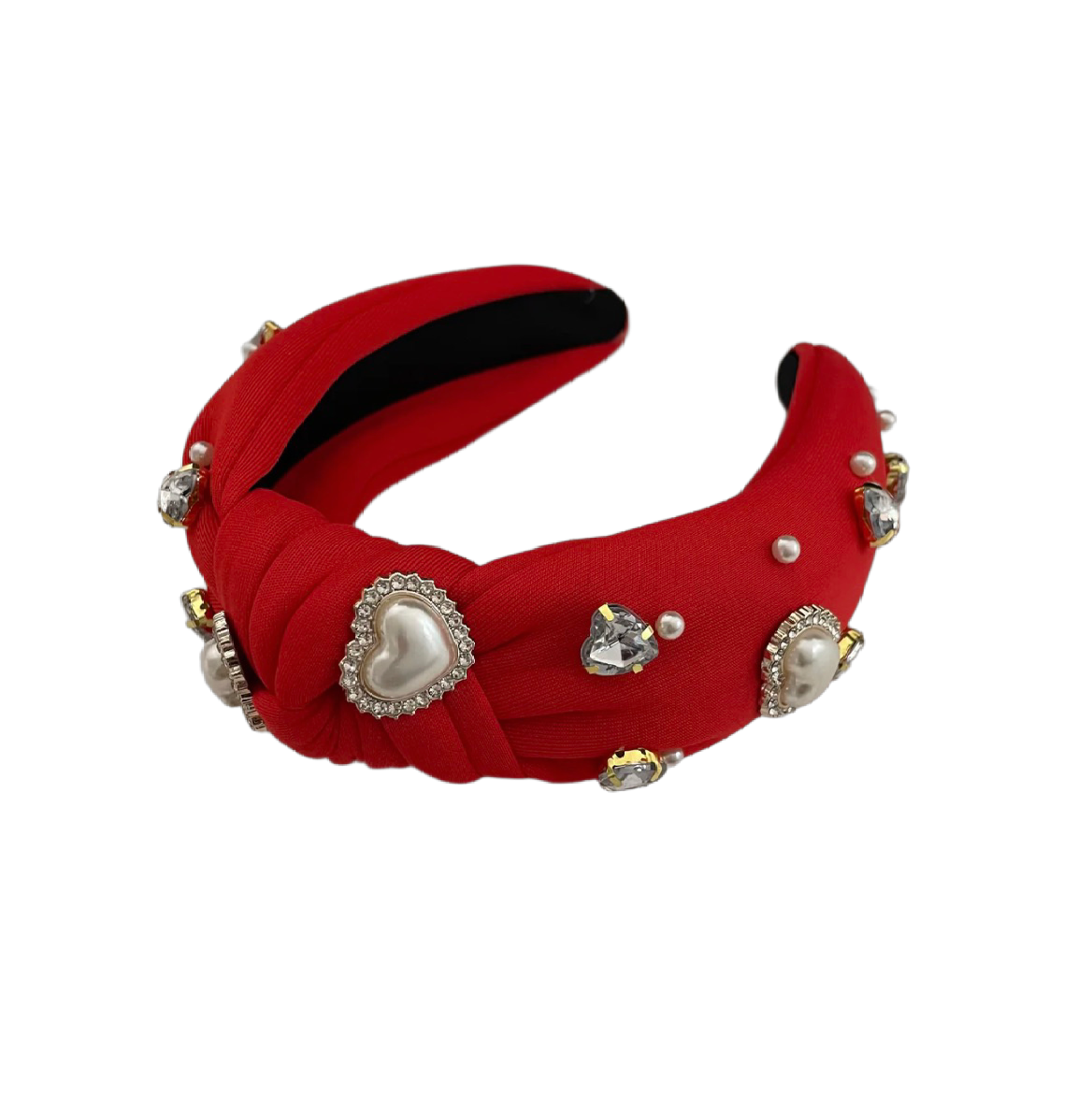 Haarreifen mit Steinherzen, Perlherzen und Perlen