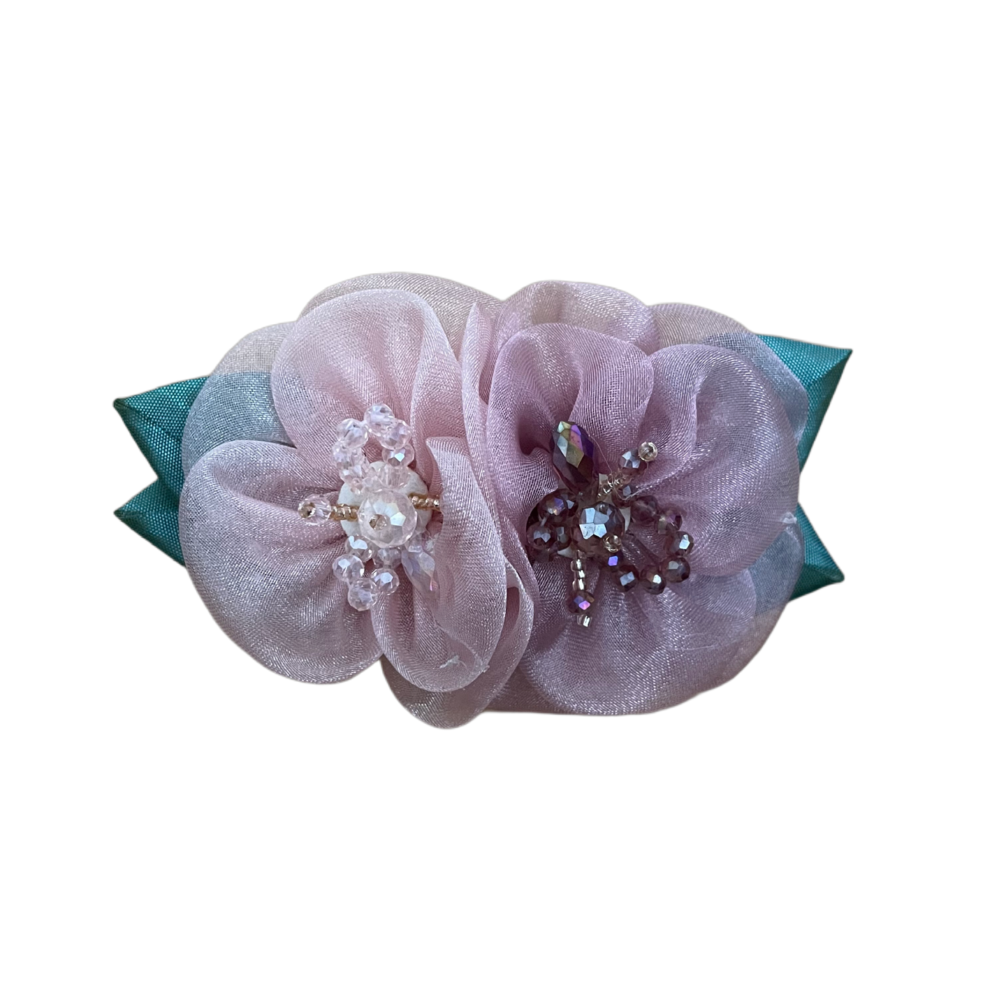 Haarklammern Blumen Organza Glasperlen