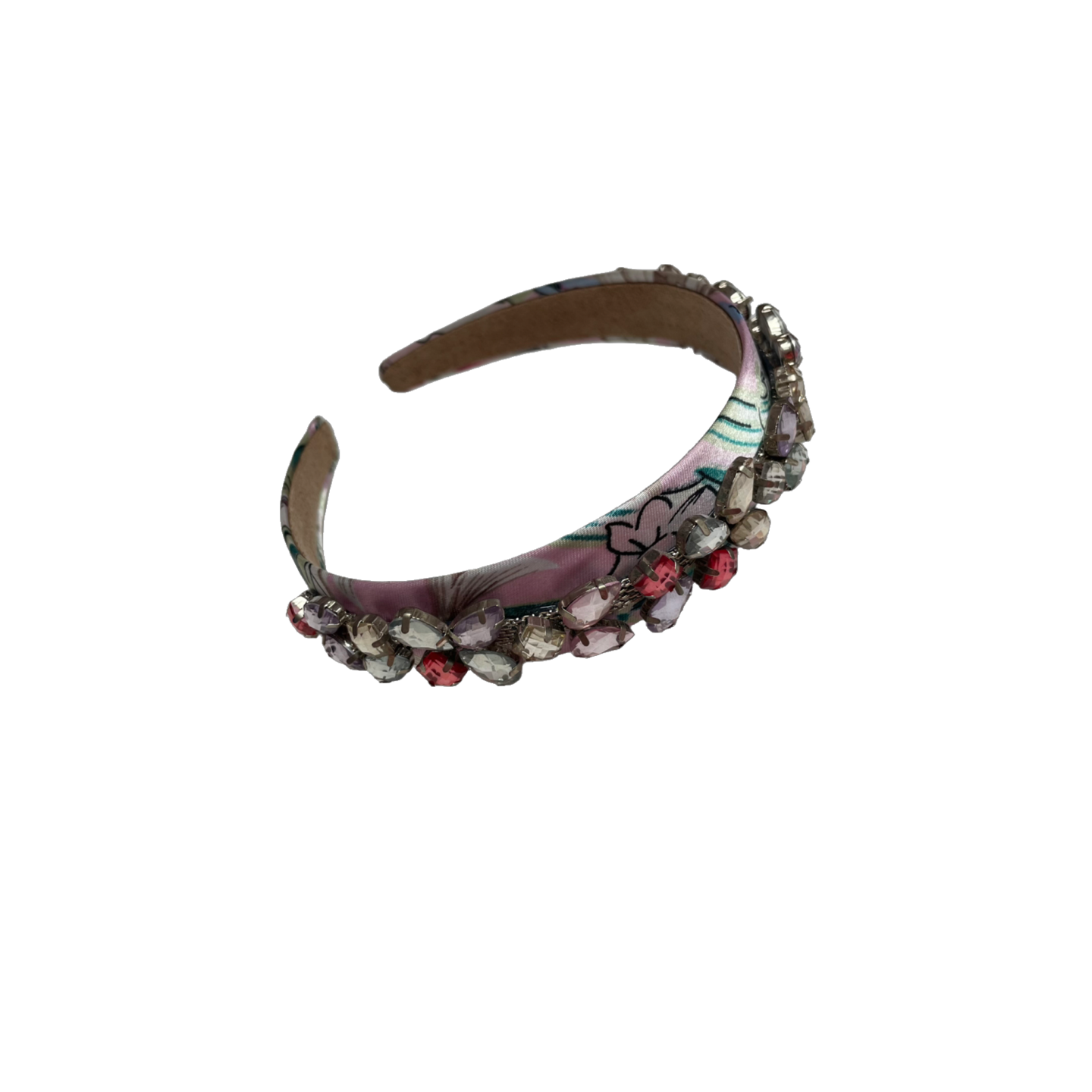 Bandeau rose avec noeuds et décoration strass
