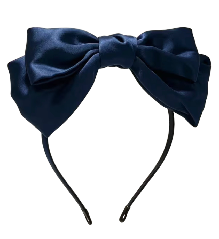 Midnight Bow – Eleganter Satin-Haarreifen in Dunkelblau mit XXL-Schleife