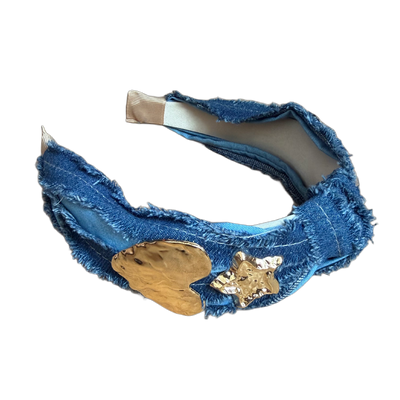 Jeans-Haarreifen mit grossen Herzen & Sternen – Lässiger Denim-Look mit glamourösem Akzent
