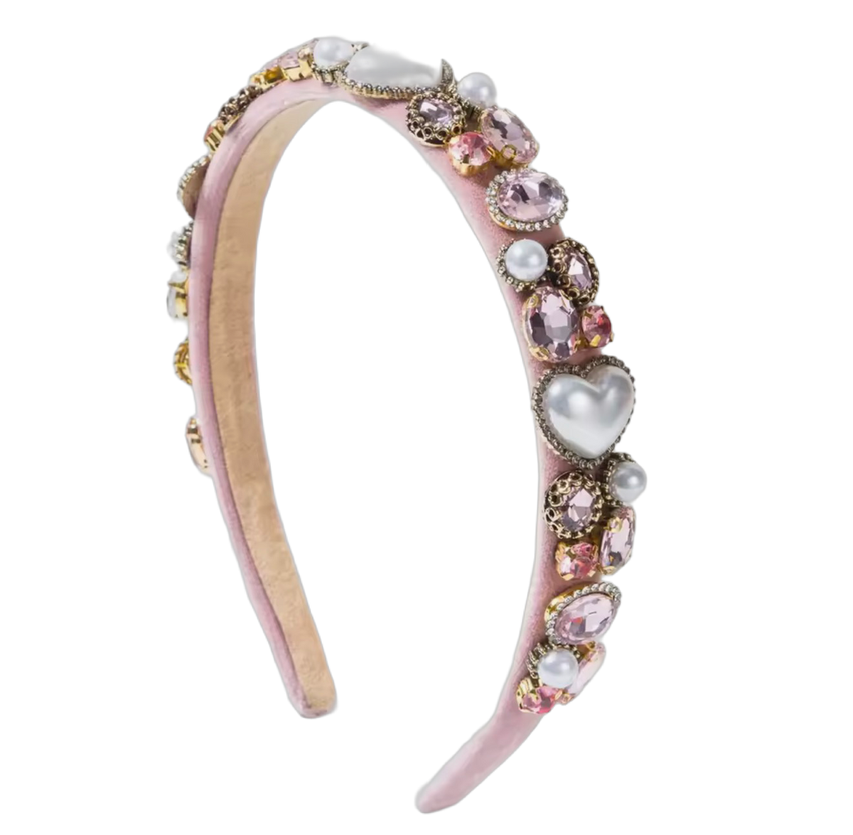 Pretty in Pink – Eleganter Haarreifen mit Perlen, Herzen & funkelnden Schmucksteinen