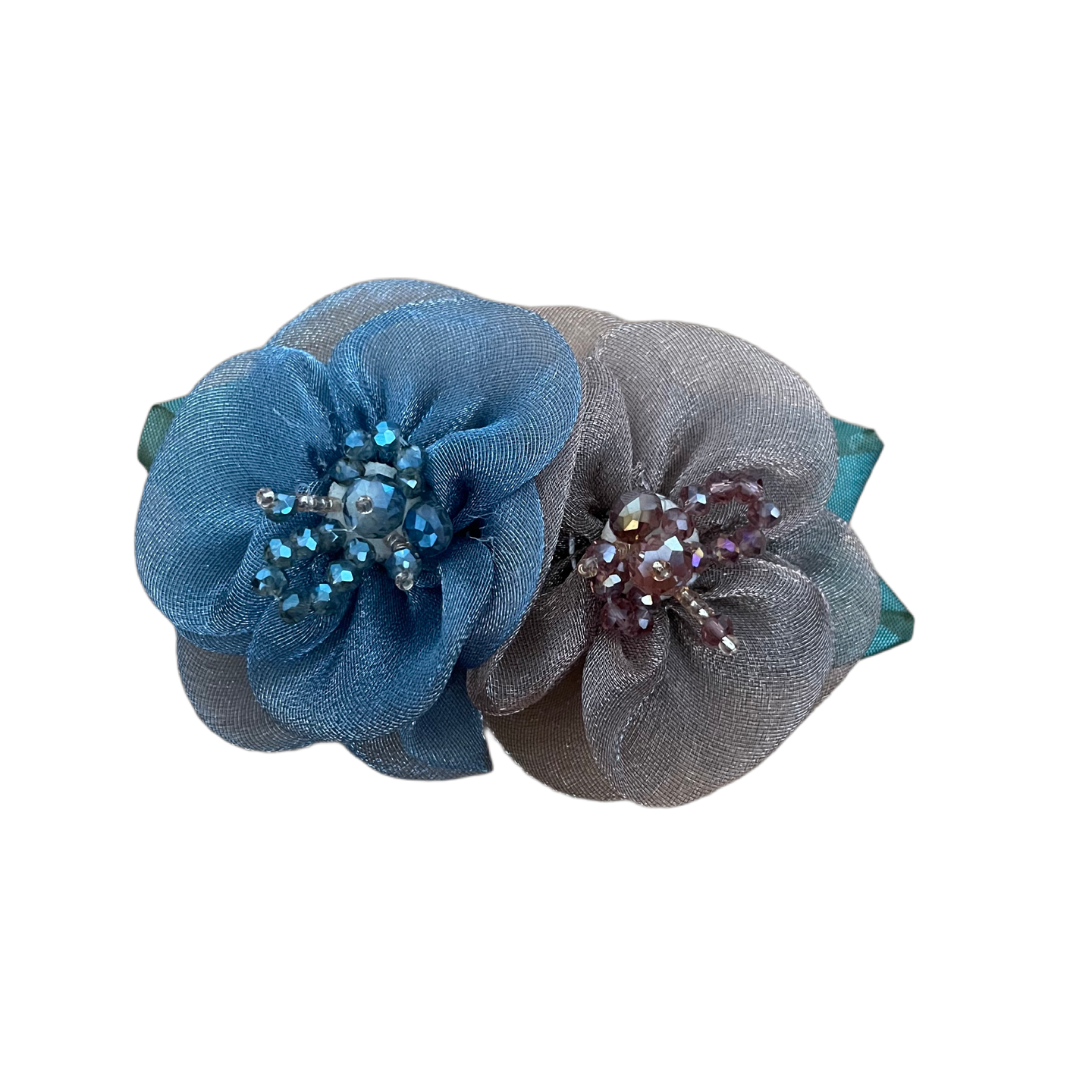 Haarklammern Blumen Organza Glasperlen