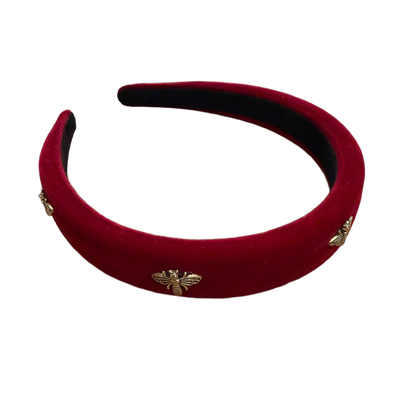 Samt-Haarreifen mit goldenen Bienen – Edler Statement-Look in Schwarz oder Rot