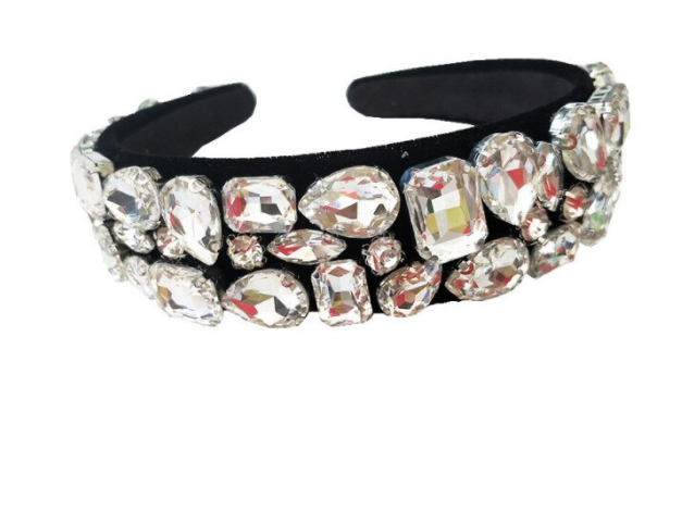 Black velvet headband with large stones