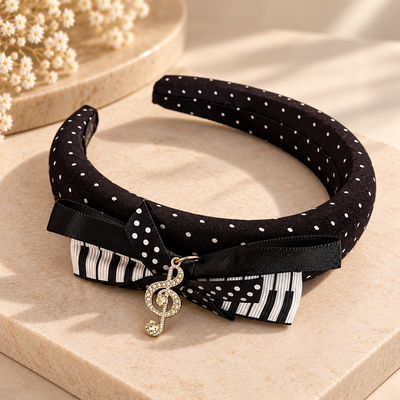 Melody of Love – Eleganter Haarreifen mit Schleife, Polka Dots und funkelndem Notenschlüssel