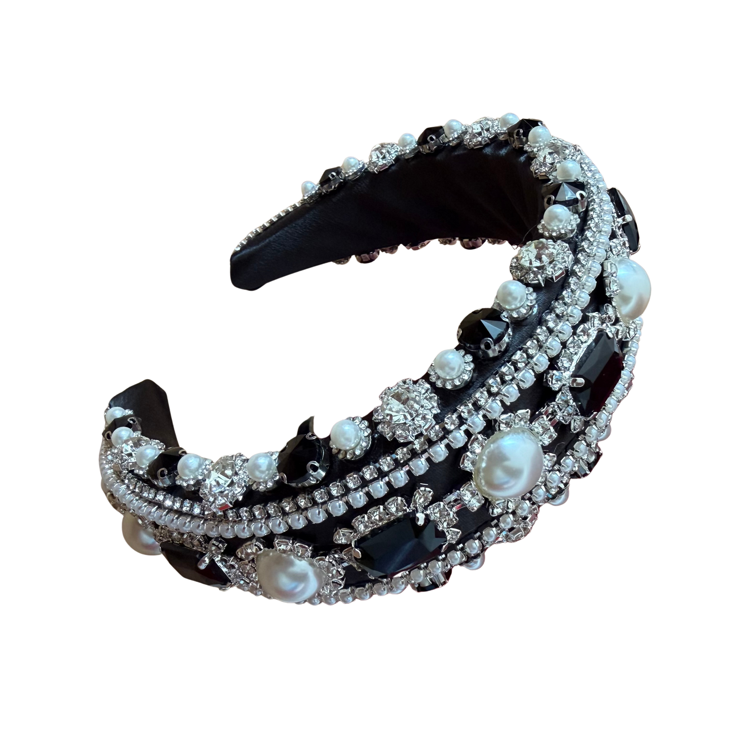 Schwarzer Statement-Haarreifen mit Perlen & Strass – Glamouröses Schmuckstück mit Wow-Effekt