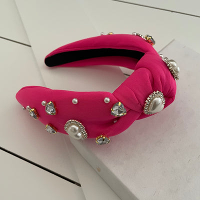 Jeans headband with pearls and stones