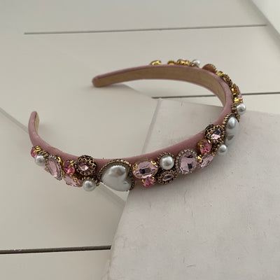 Jeans headband with pearls and stones