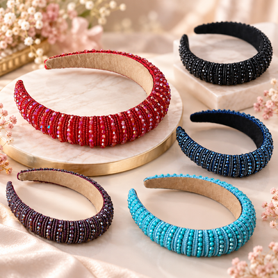 Crystal Glamour – Eleganter Haarreifen mit funkelnden Perlen und Kristallsteinen in verschiedenen Farben