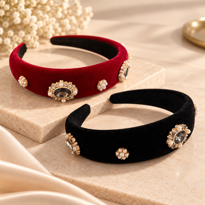 Samtzauber — Schwarzer Haarreif mit Perlen & Strass