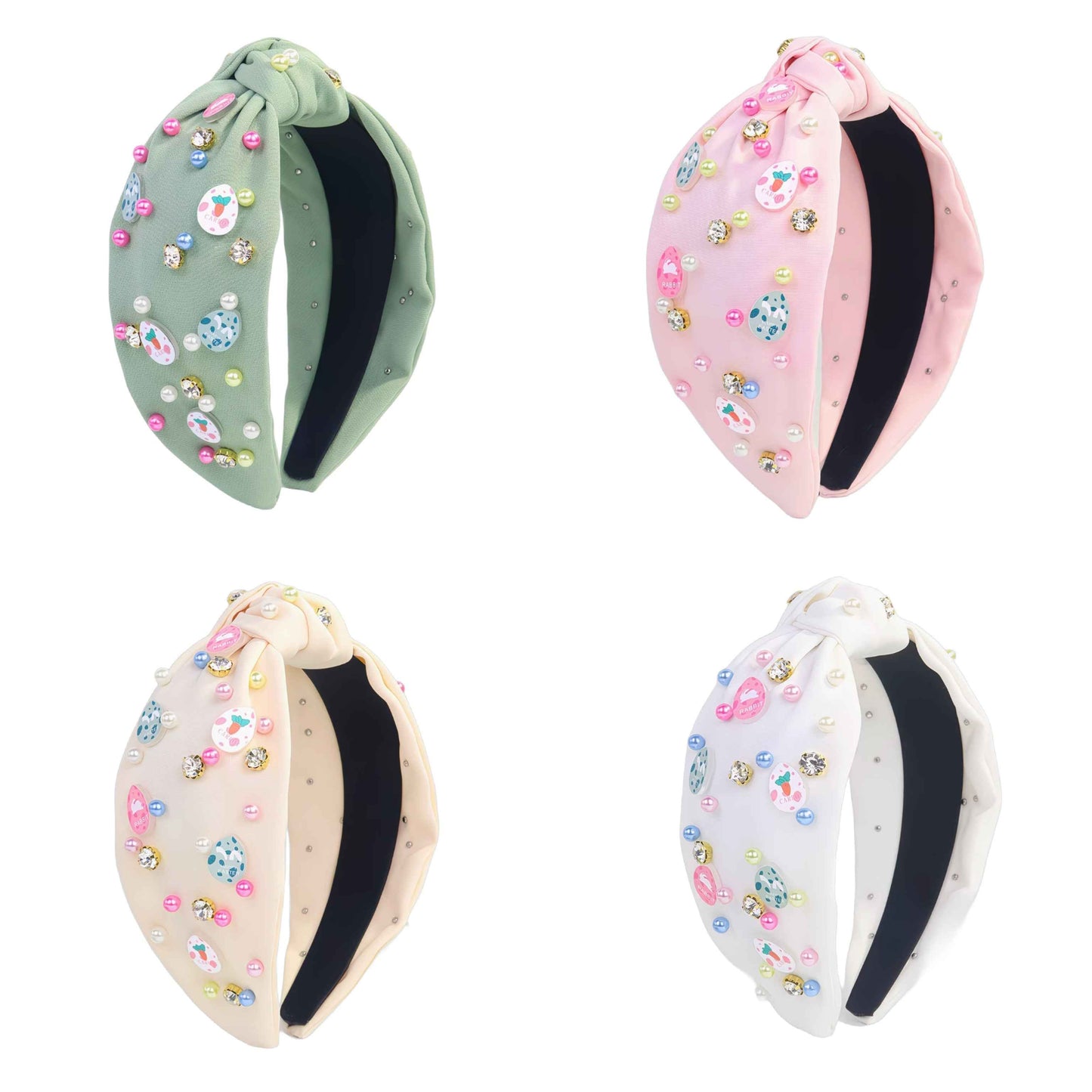 Easter Sparkle — Farbiger Perlen‑Haarreif mit Strass und Mittelknoten